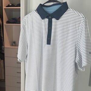 RHONE Men's Polo Shirt in Navy and White Stripes